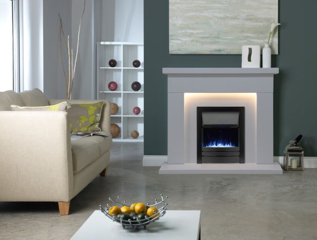 Durrington Arctic White Micromarble Mantel c/w Lights 48"