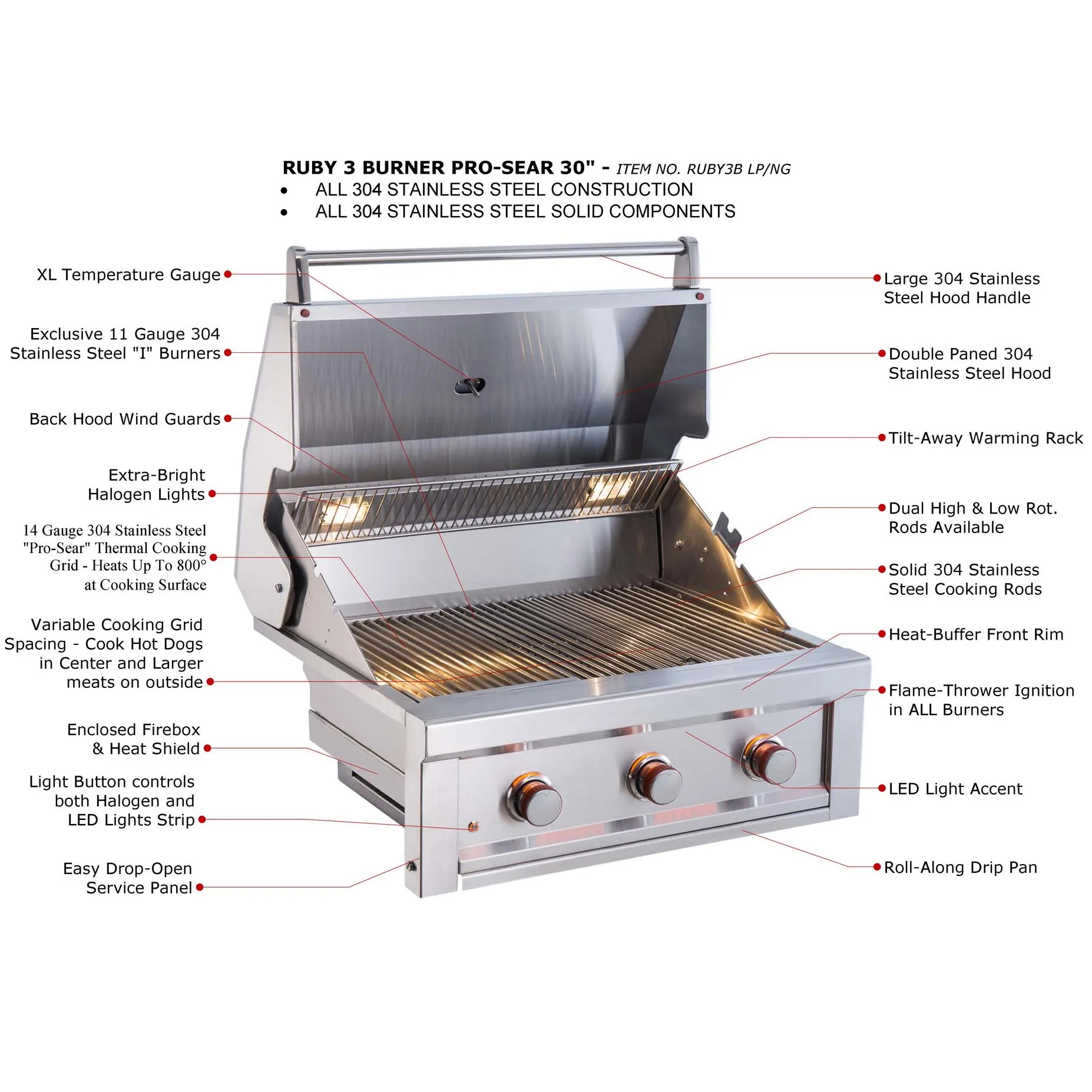 Sunstone Ruby Series 3 Burner Gas Grill - Image 2