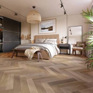 Herringbone Abbey Oak Smoked, White, UV Matt Lacquered Engineered Flooring - Image 2