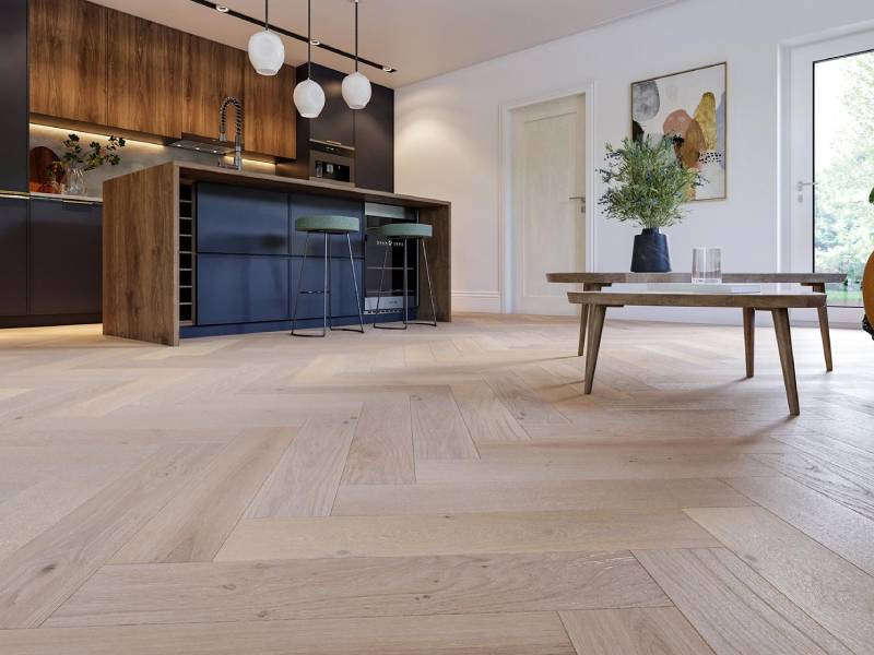 Herringbone Shrewsbury Oak Stained Brushed & UV Lacquered Engineered Flooring - Image 2