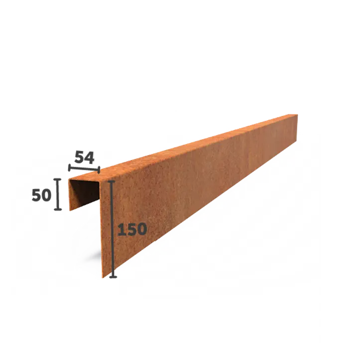 Corten Steel U-Profile Straight Edge (2300 x 2 x 150 x 54 x 50mm)