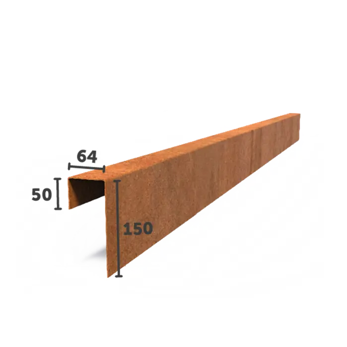 Corten Steel U-Profile Straight Edge (2300 x 2 x 150 x 64 x 50mm)
